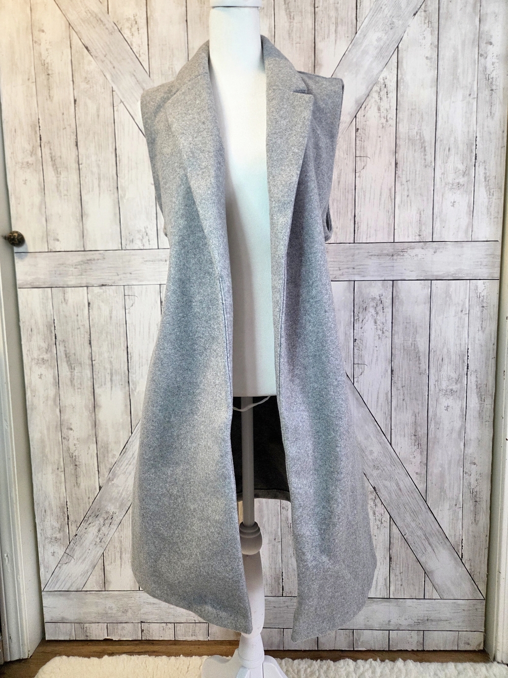 Light Gray Longline Sleeveless Open-Front Sweater Vest